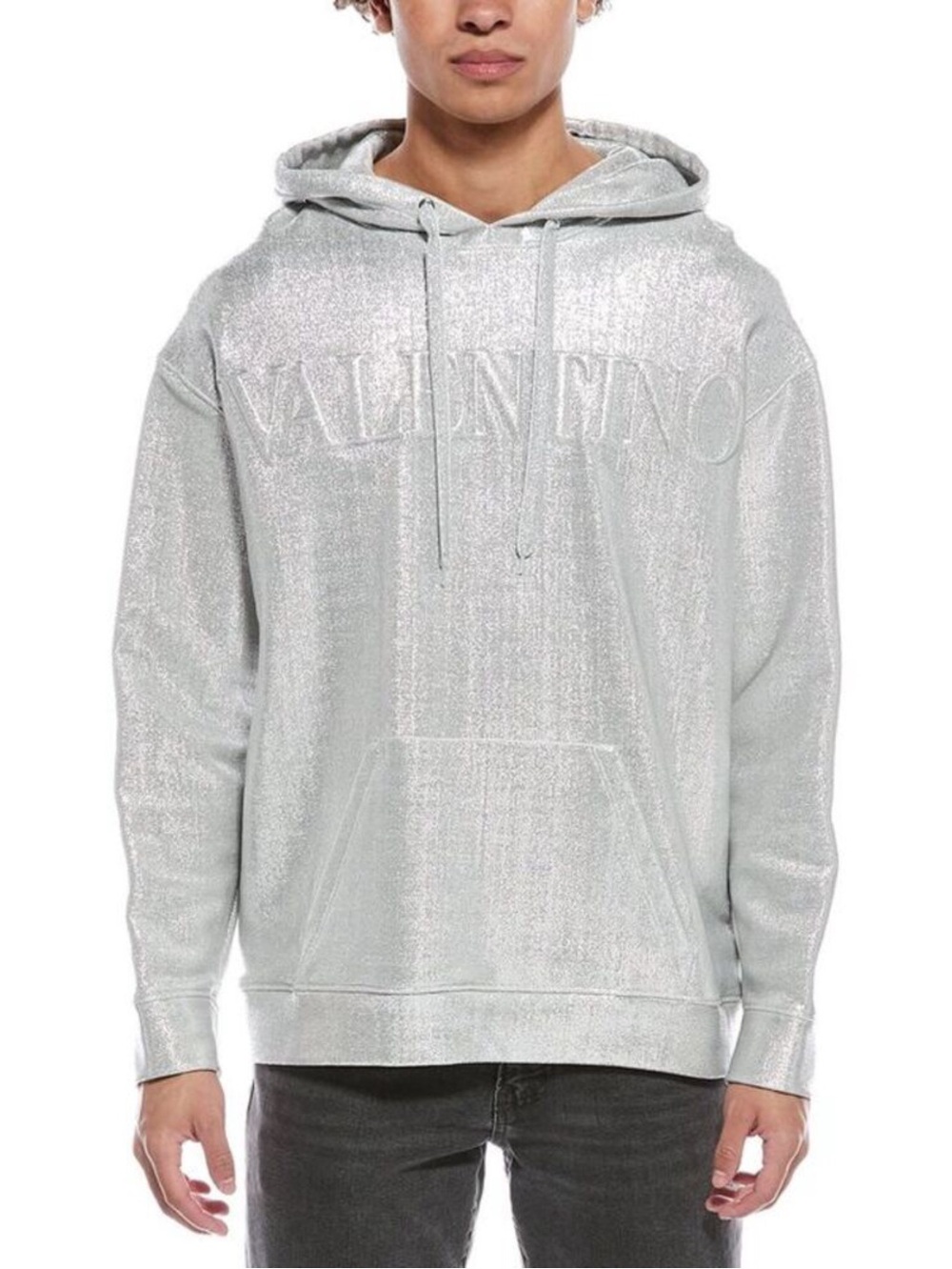 BNWT! 🌟🌟🌟Valentino Mens  Felpa Logo Hoodie, Silver✨✨✨
